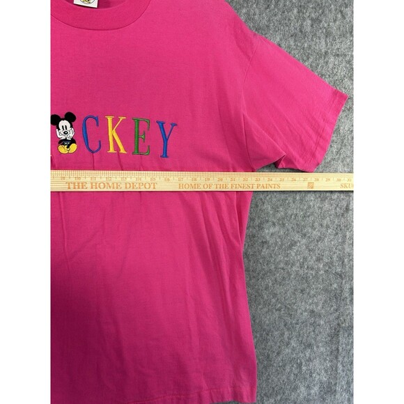 Vintage Mickey & Co. Embroidered Mickey Mouse Pink T-Shirt Size XL Made In USA - Picture 9 of 10